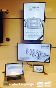 embed signage Digital Signage Software SaaS - Online Cloud Based Digital Signage Content Management - Digital Signage Demo Suite and Samsung's European Head Office - 10", 32" portrait and 32" Landscape SOC