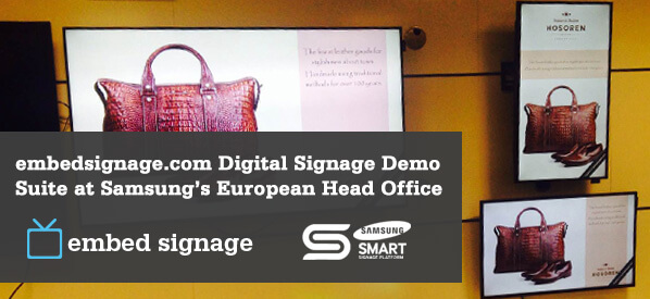 embed signage Digital Signage Software SaaS - Online Cloud Based Digital Signage Content Management - Digital Signage Demo Suite and Samsung's European Head Office