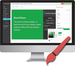 embed signage Digital Signage Software SaaS Online Cloud Based Content Management System - Room Booking System - Easy Customisation of Meeting Room Display Design