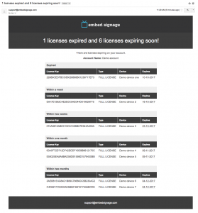 embed signage - digital signage software - licenses expiring email