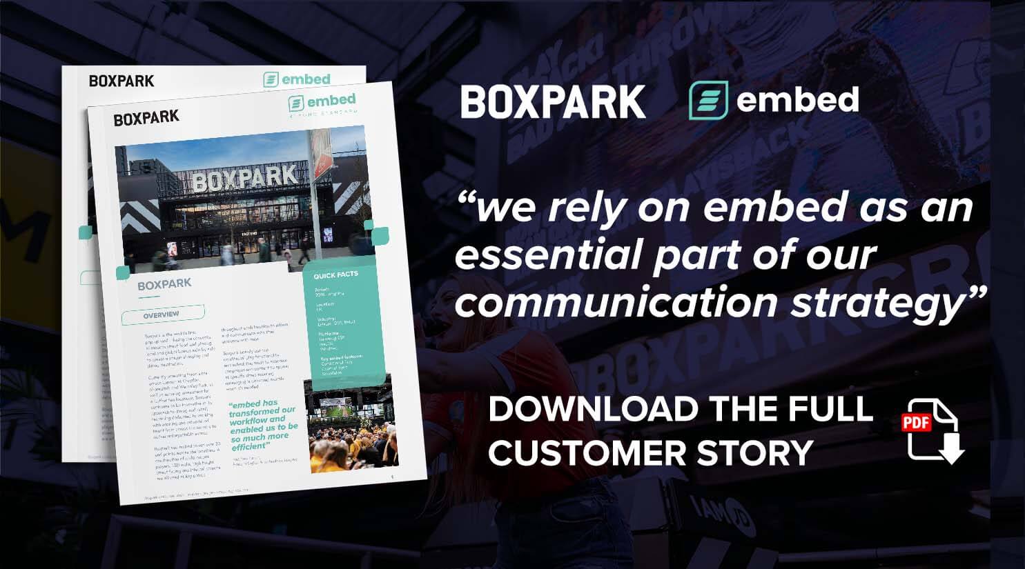 embed signage digital signage software - download boxpark customer story