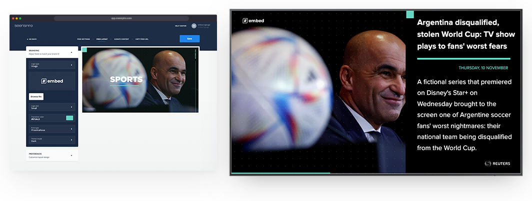 embed signage - digital signage software - Fifa World Cup 2022 Qatar - Seenspire Sports Feed