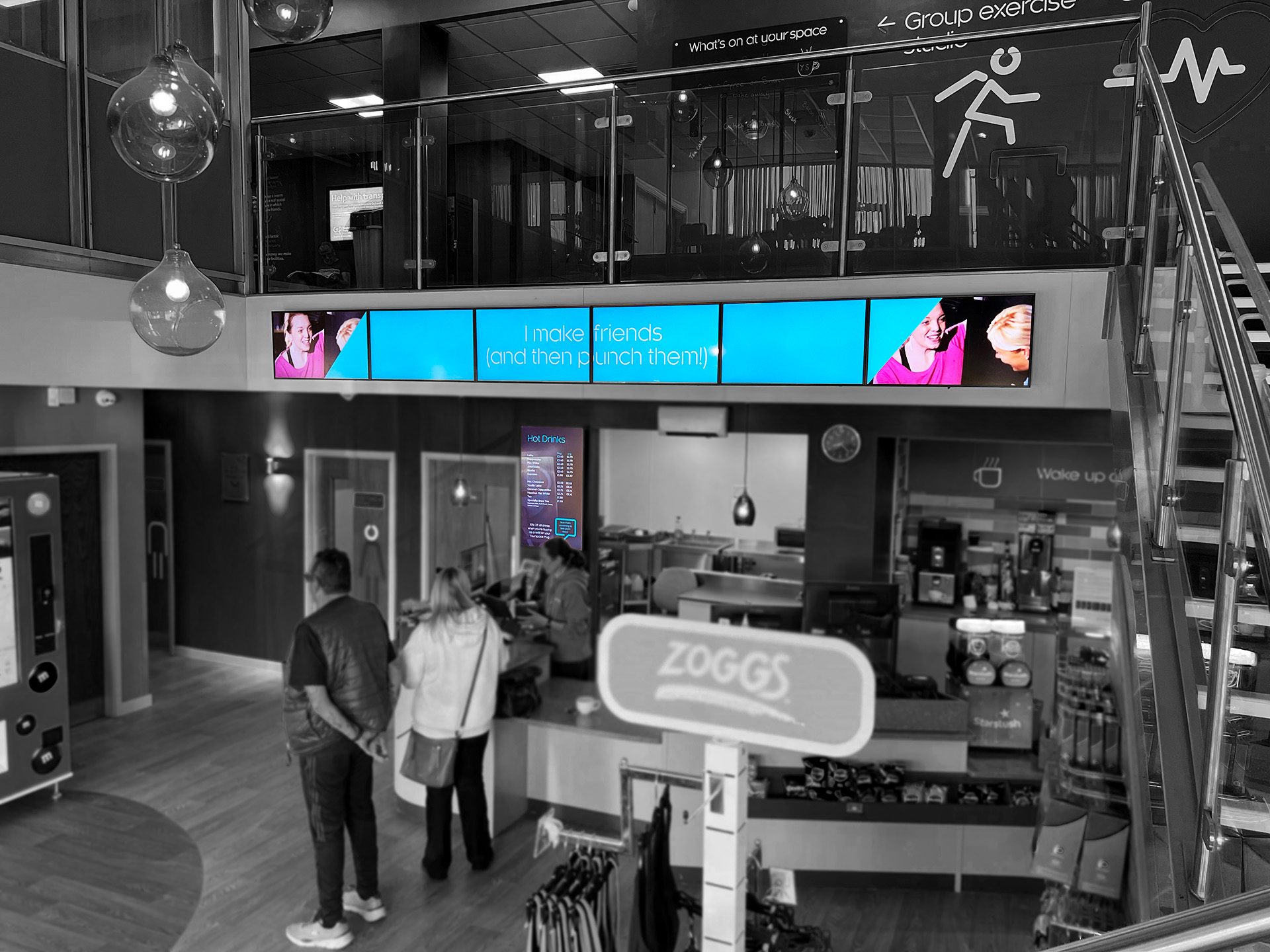 embed signage digital signage software - barnsley premier leisure BPL - 6x1 video wall gym fitness leisure digital signage