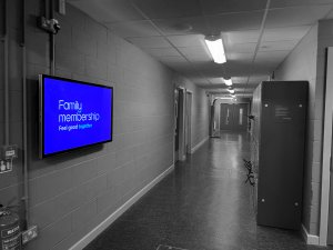 embed signage digital signage software - barnsley premier leisure BPL - hallway advertising screen gym fitness leisure digital signage
