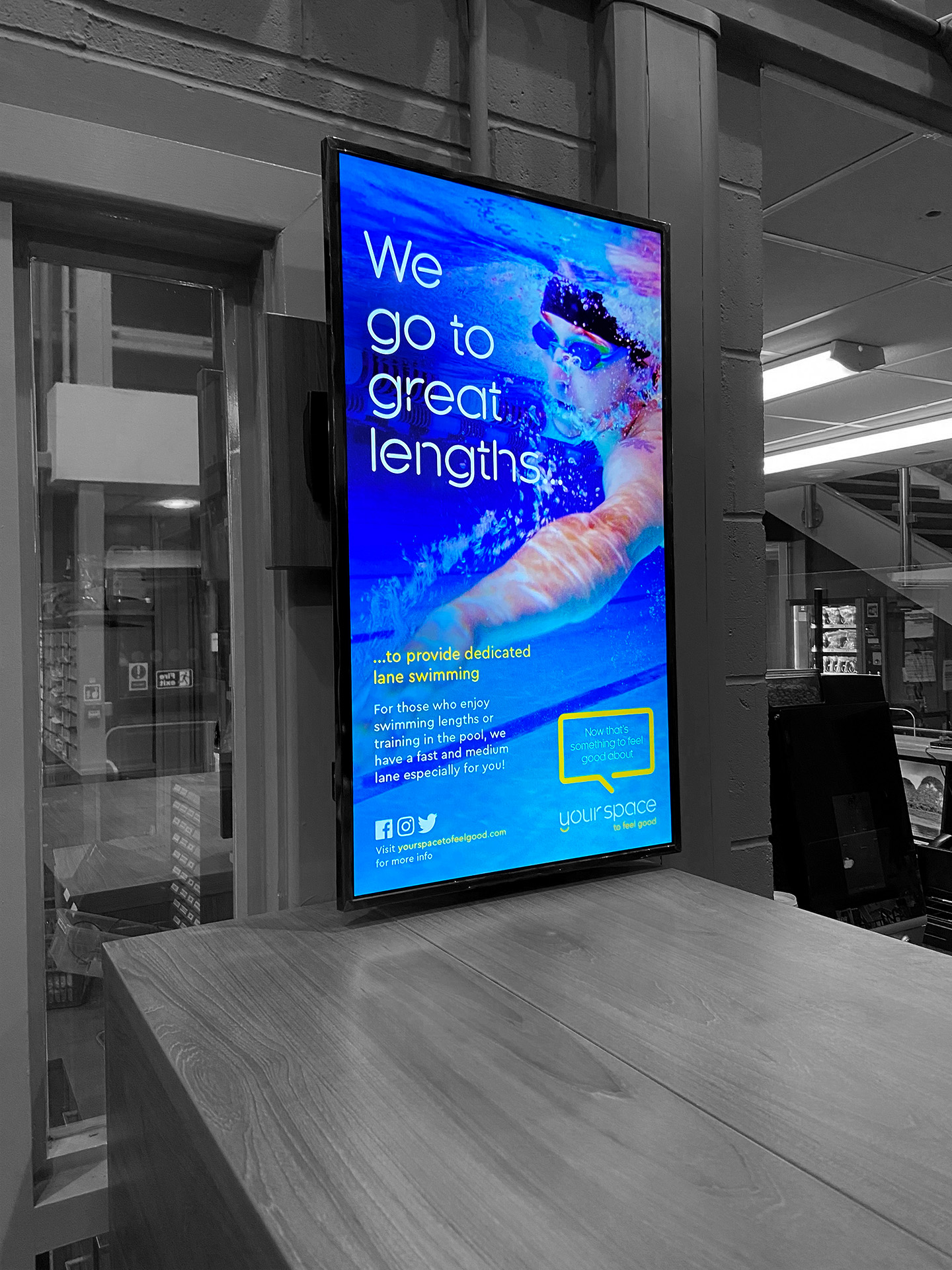 embed signage digital signage software - barnsley premier leisure BPL - portrait counter screen gym fitness leisure digital signage