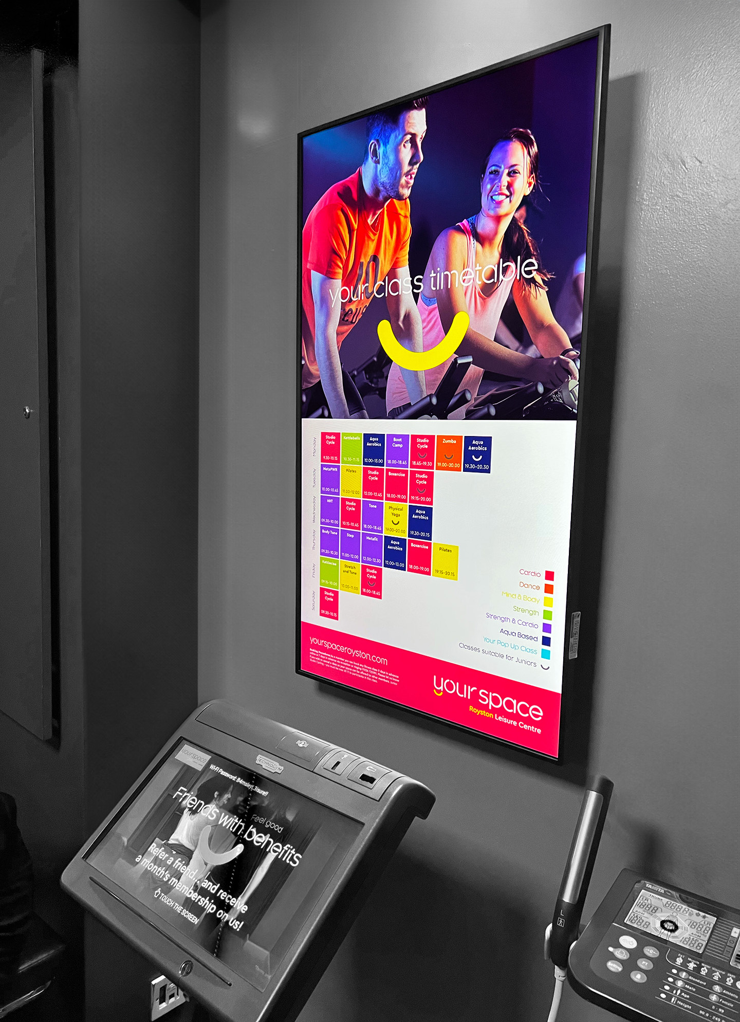 embed signage digital signage software - barnsley premier leisure BPL - portrait timetable screen gym fitness leisure digital signage
