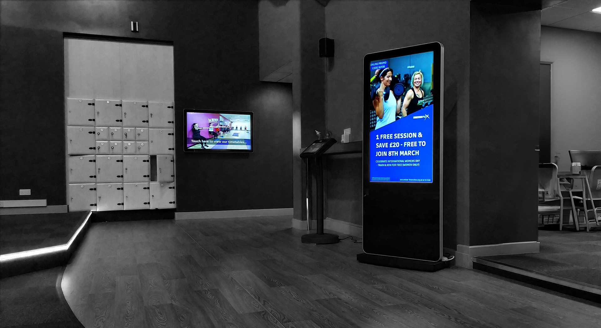 embed signage digital signage software - barnsley premier leisure BPL - touch screen and totem gym fitness leisure digital signage
