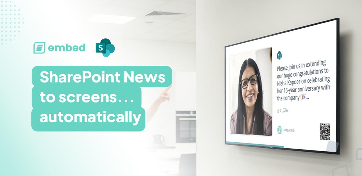 embed signage - digital signage software - microsoft sharepoint news site posts and pages on every screen head