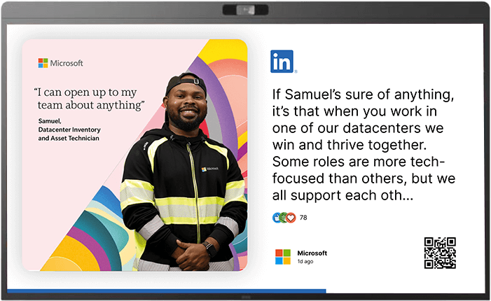 embed signage - digital signage software - roomstream - full screen digital signage for microsoft teams rooms and zoom rooms - social content